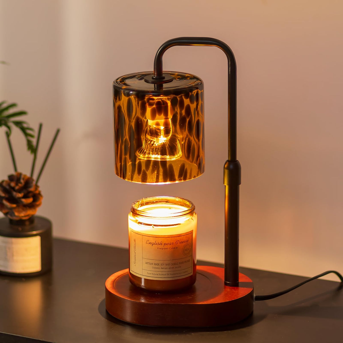 Candle Warmer Lamp with Timer, Tortoise Shell Glass Shade