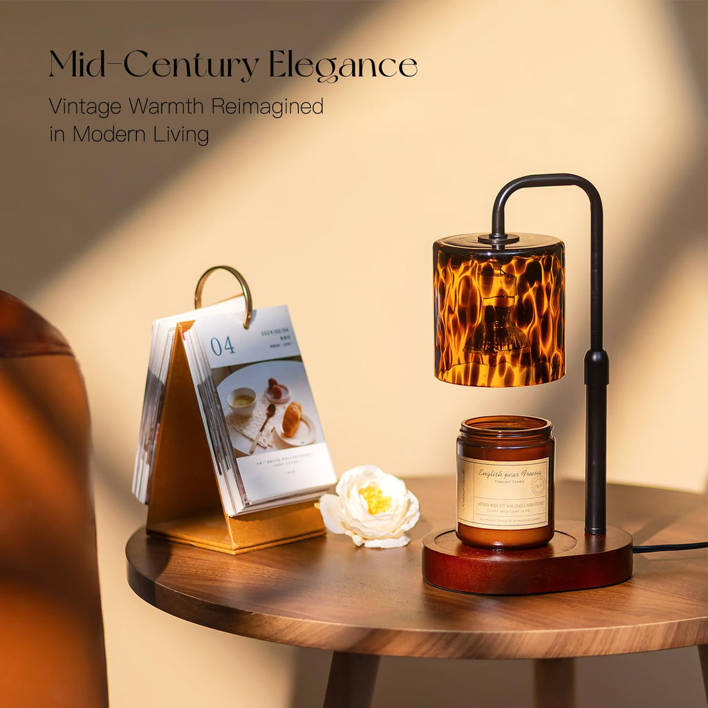Candle Warmer Lamp with Timer, Tortoise Shell Glass Shade