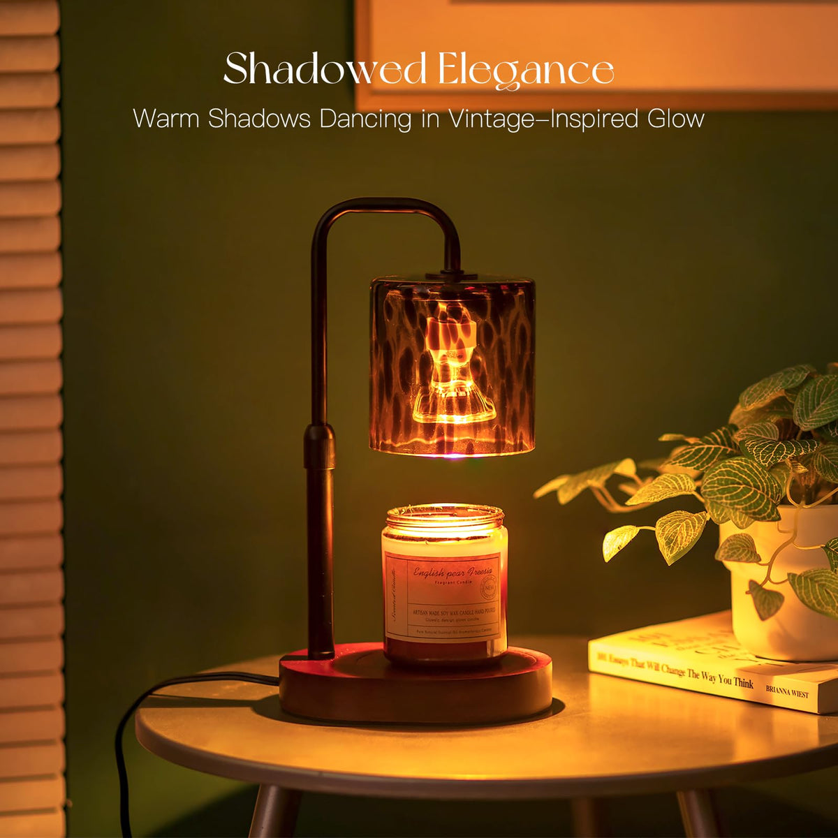 Candle Warmer Lamp with Timer, Tortoise Shell Glass Shade