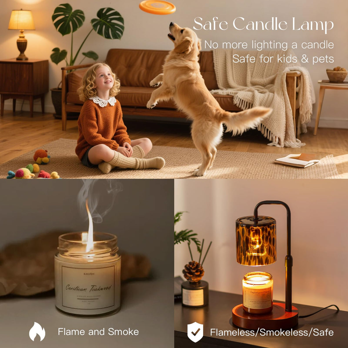 Candle Warmer Lamp with Timer, Tortoise Shell Glass Shade