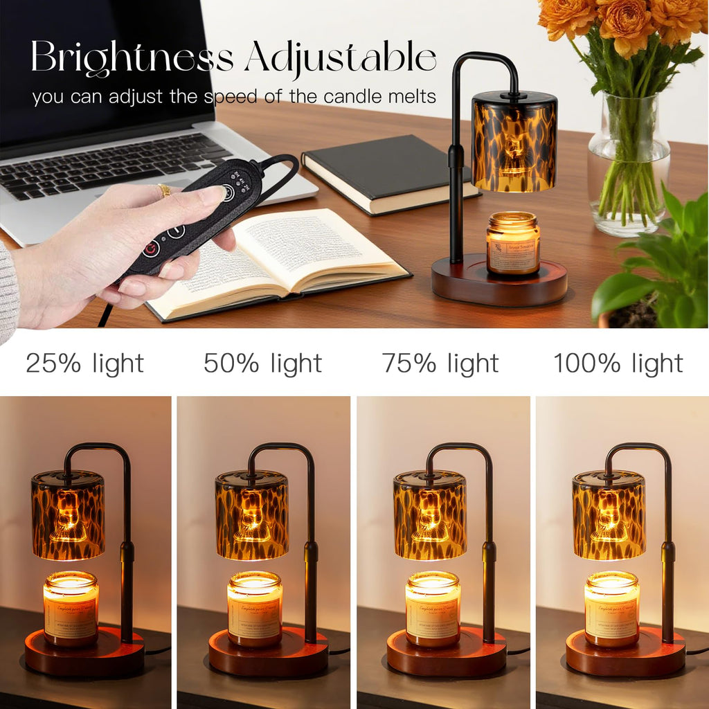 Candle Warmer Lamp with Timer, Tortoise Shell Glass Shade